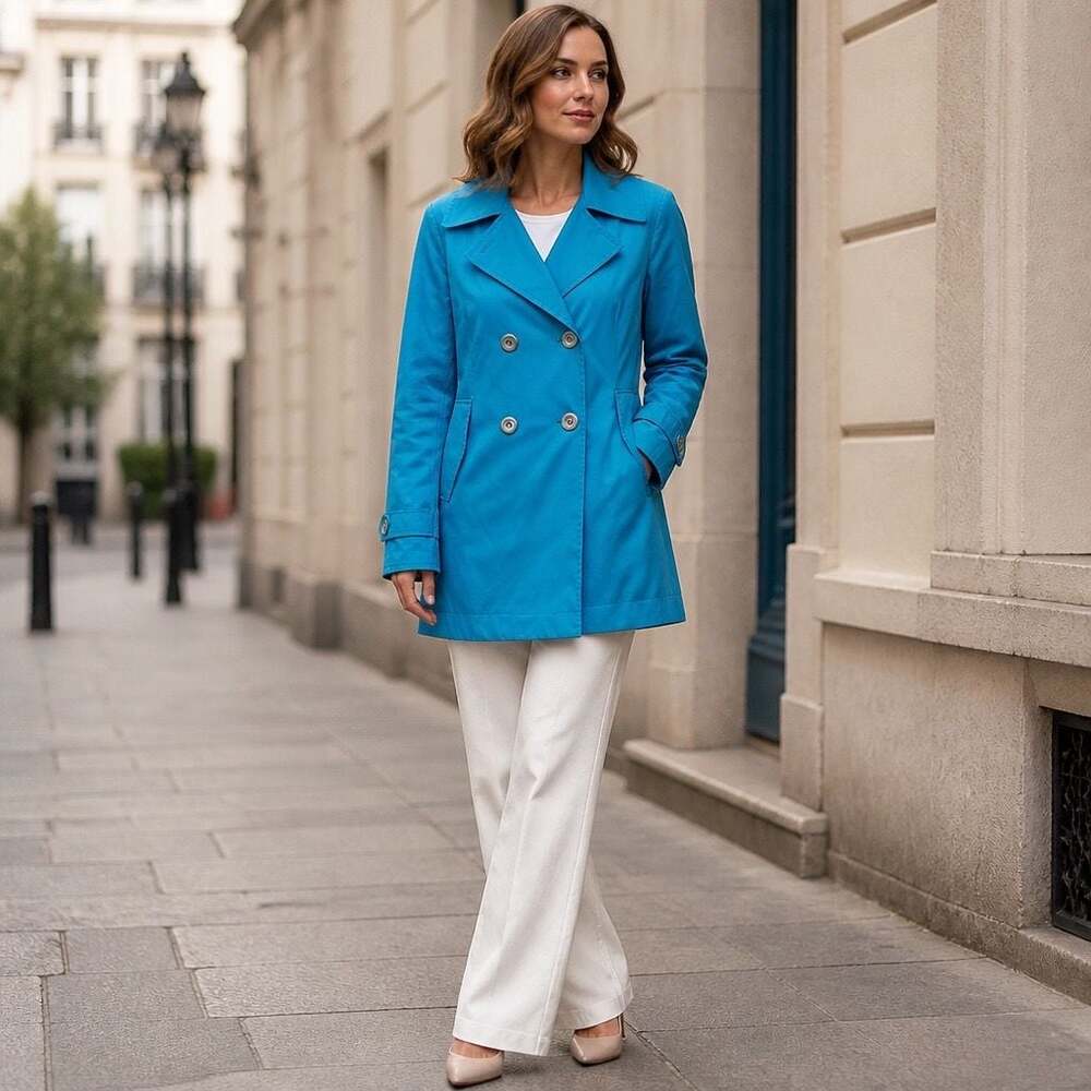 MYCRA PAC NOW Blue Double Breasted Trench Coat Size S/M